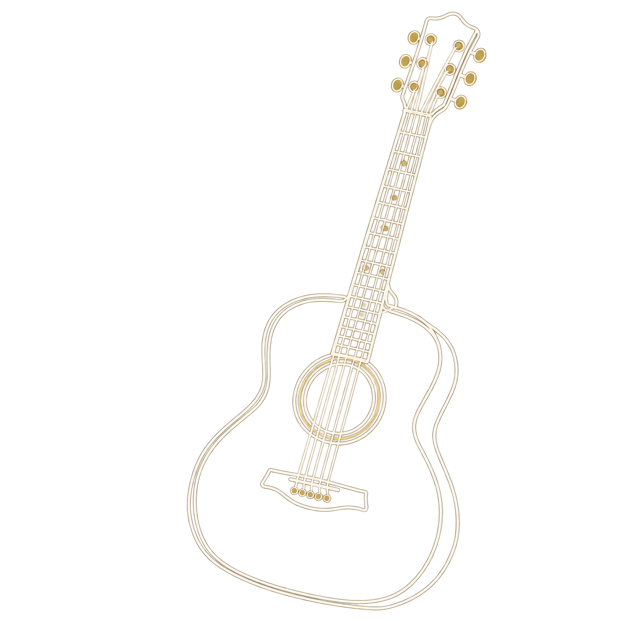 A continuous-line sketch of an acoustic guitar.